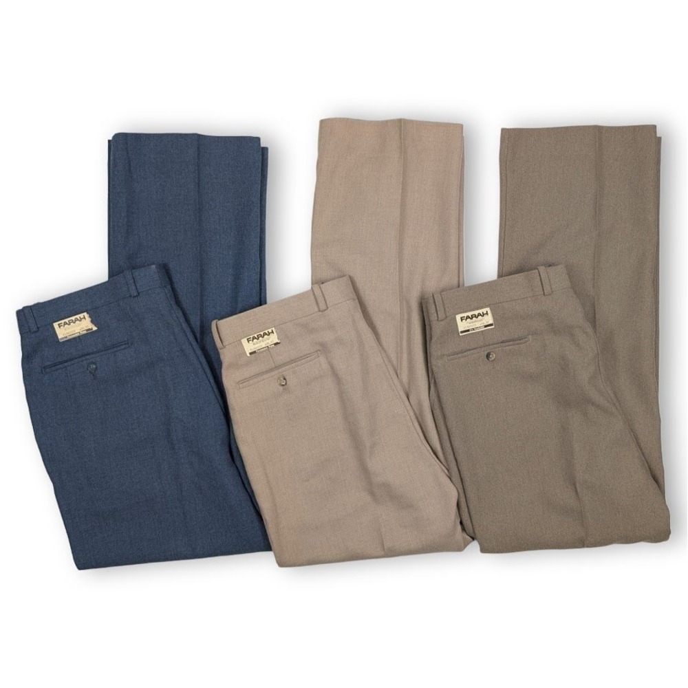 Vintage Farah‎ Pants Lot Mens 36x30 Blue Tan Brown Wool Polyester Dress Casual